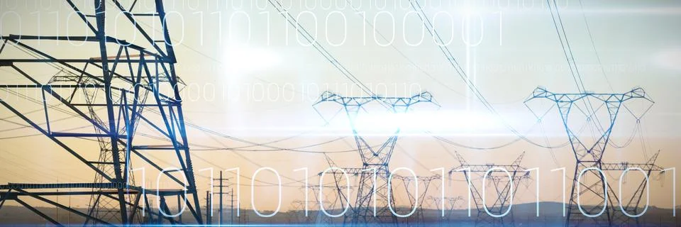 Composite image of blue technology design with binary code 写真素材