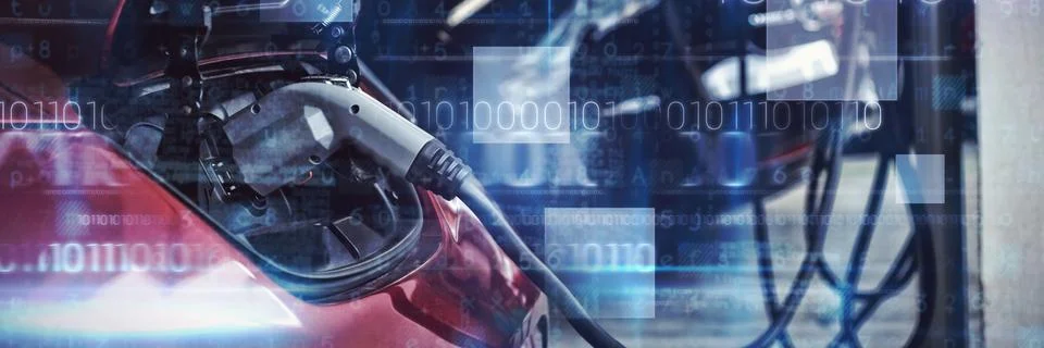 Composite image of blue technology design with binary code Stock Photos