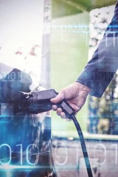 Composite image of blue technology design with binary code Foto stock