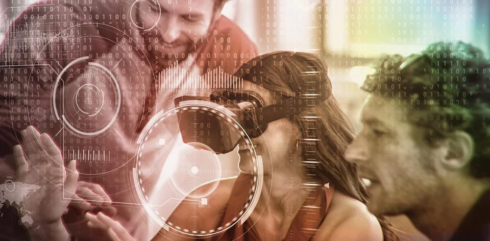 Composite image of blue technology interface with binary code 스톡 사진