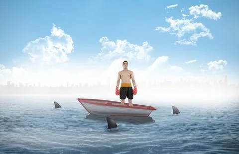 Composite image of boxer standing in a sailboat Ilustración de archivo