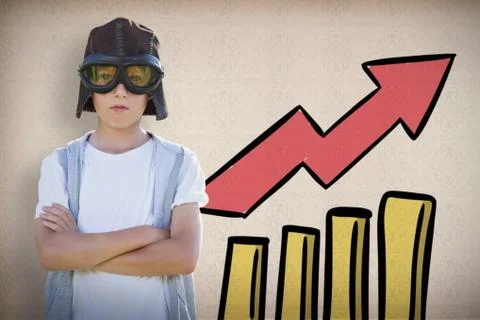 Composite image of boy pretending to be an aviation pilot Stock Photos