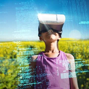 Composite image of boy wearing virtual reality glasses 스톡 사진