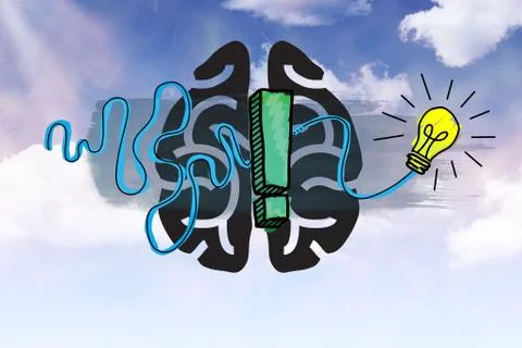 Composite image of brain light bulb and exclamation mark イラスト素材