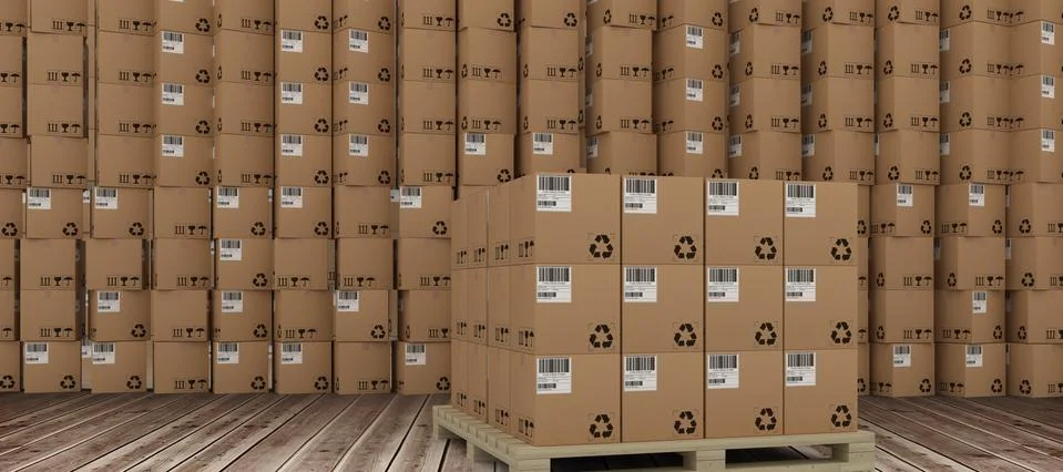 Composite image of brown cardboard boxes over white background Illustrazione stock