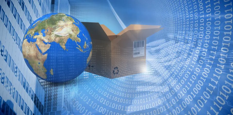 Composite image of brown cardboard boxes by planet earth Stock Illustration
