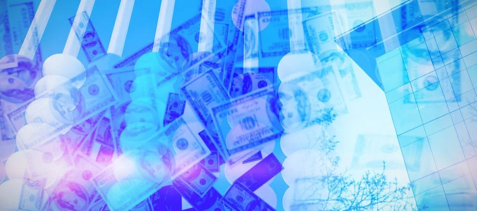 Composite image of bundle of us hundred dollars bank notes Illustrazione stock