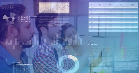 Composite image of business data processing over office colleagues writing on 库存照片