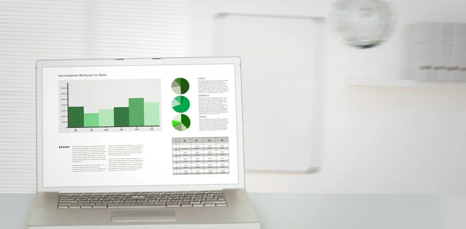 Composite image of business interface with graphs and data Stock Illustration