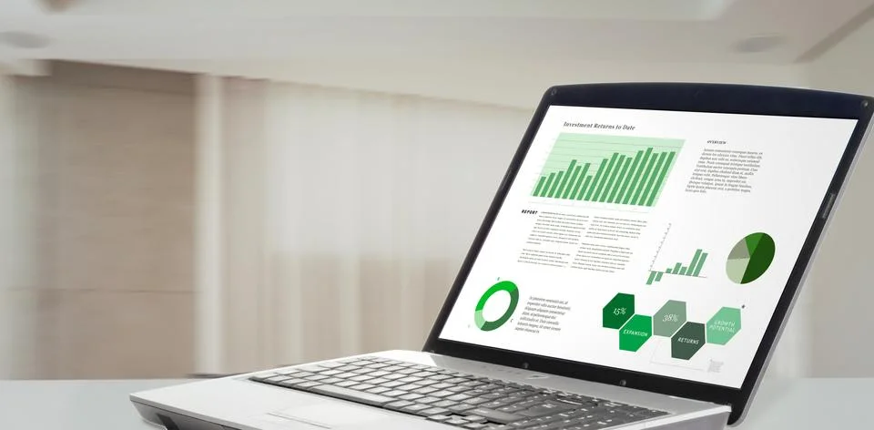 Composite image of business interface with graphs and data Stock Illustration