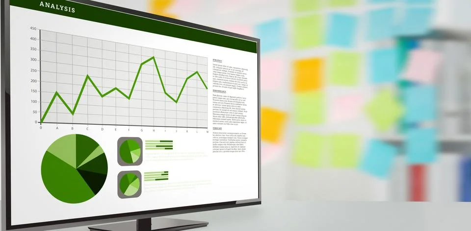 Composite image of business interface with graphs and data Stock Illustration