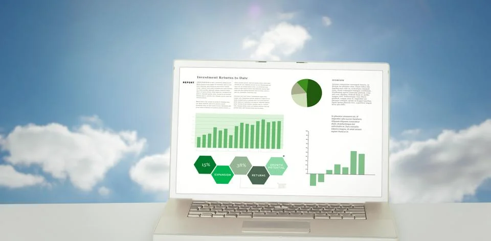 Composite image of business interface with graphs and data Stock Illustration