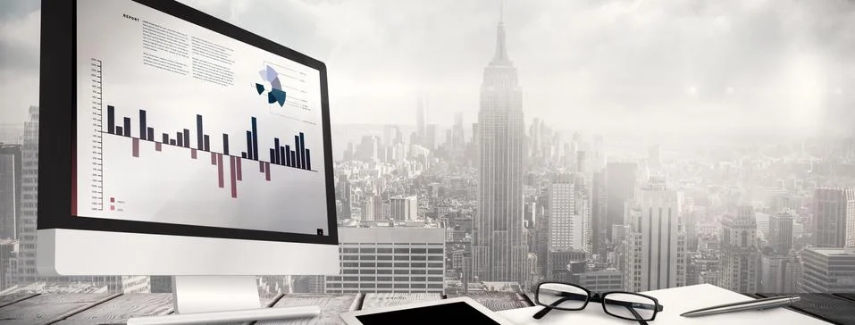 Composite image of business interface with graphs and data Stock Illustration