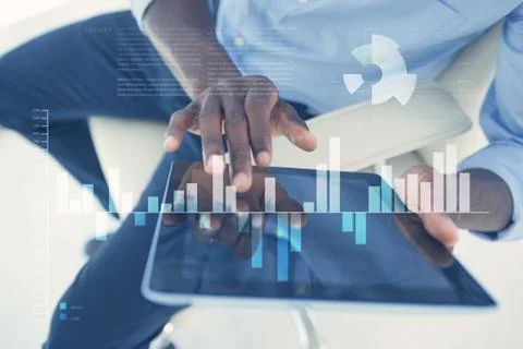 Composite image of business interface with graphs and data 写真素材
