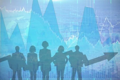 Composite image of business team with arrow Ilustración de archivo