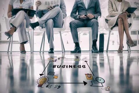 Composite image of business text surrounded by various vector icons Stock Photos