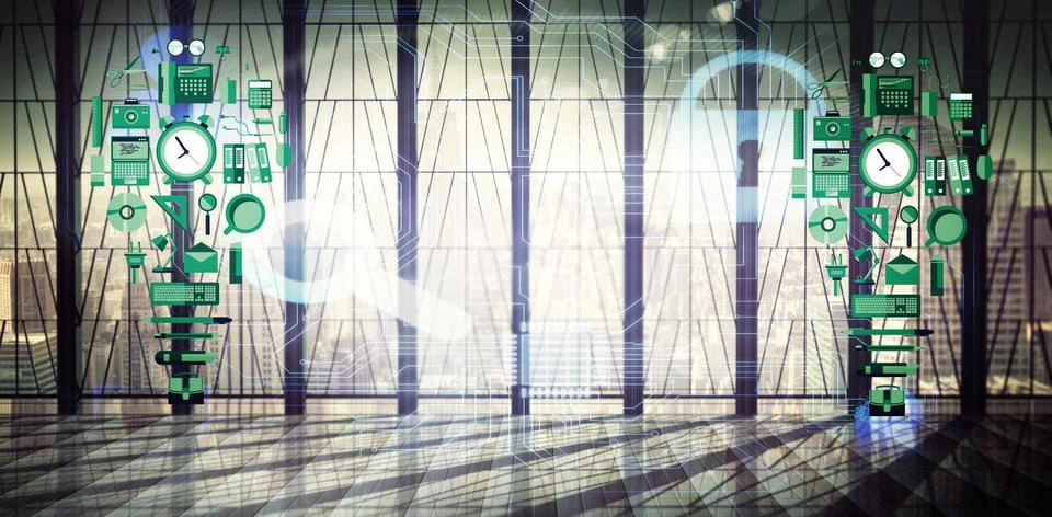 Composite image of business tools in light bulb shape Stock Illustration