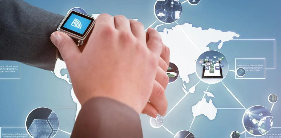 Composite image of businessman checking his smart watch 3D Illustrazione stock