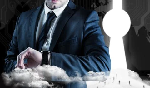Composite image of businessman checking the time on watch Stock Illustration