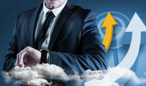 Composite image of businessman checking the time on watch Illustrazione stock