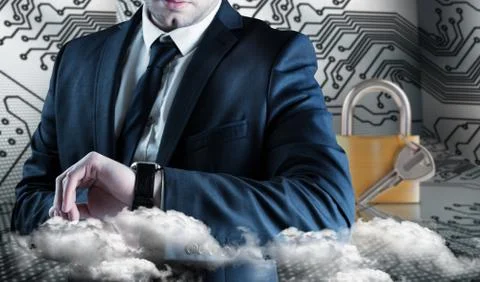 Composite image of businessman checking the time on watch Illustrazione stock