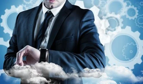 Composite image of businessman checking the time on watch Stock Illustration