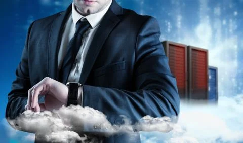 Composite image of businessman checking the time on watch Stock Illustration