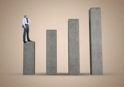Composite image of Businessman on graph post against beige background Stock Photos