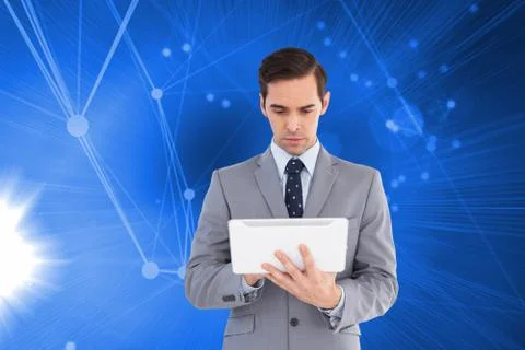 Composite image of businessman holding a tablet computer 스톡 일러스트
