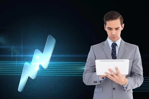 Composite image of businessman holding a tablet computer Illustrazione stock