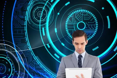 Composite image of businessman holding a tablet computer Illustrazione stock