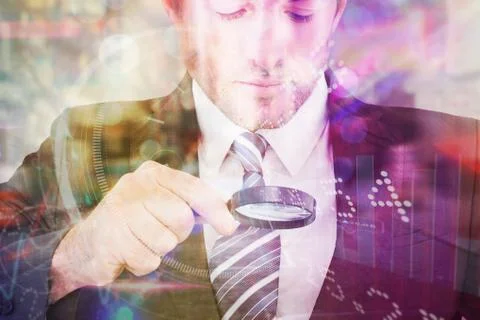 Composite image of businessman looking at tablet with magnifying glass Stock Illustration
