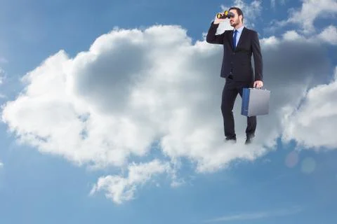Composite image of businessman looking through binoculars holding briefcase Stock Illustration