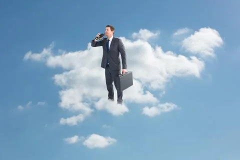 Composite image of businessman looking through binoculars Illustrazione stock