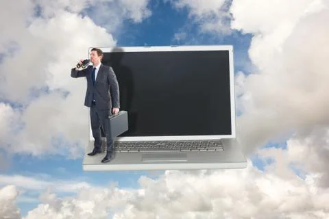 Composite image of businessman looking through binoculars Stock Illustration