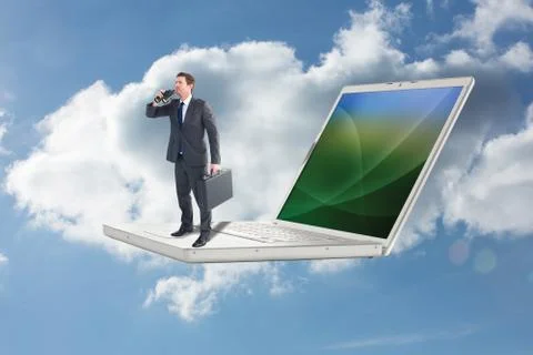 Composite image of businessman looking through binoculars 스톡 일러스트