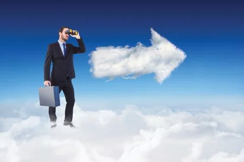 Composite image of businessman looking through binoculars holding briefcase Stock Illustration