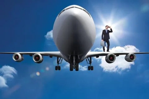 Composite image of businessman looking through binoculars holding briefcase Illustrazione stock