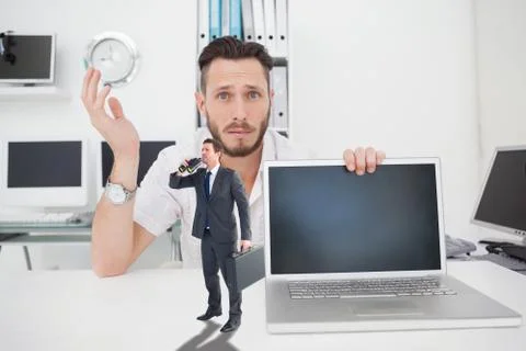 Composite image of businessman looking through binoculars 库存插图