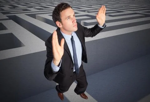 Composite image of businessman posing with arms raised Stockillustratie