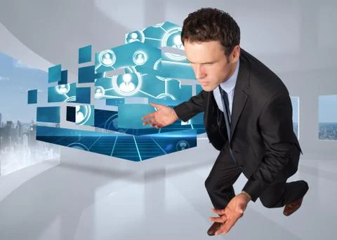 Composite image of businessman posing with arms out Ilustración de archivo
