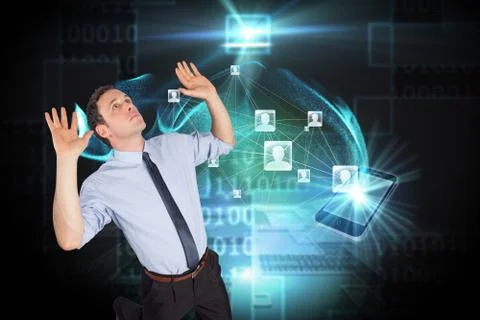 Composite image of businessman posing with arms raised Stock Illustration