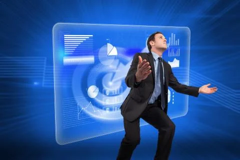 Composite image of businessman posing with arms outstretched 스톡 일러스트