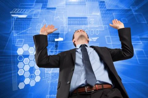 Composite image of businessman posing with arms raised 스톡 일러스트