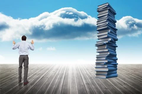 Composite image of businessman posing with hands up Illustrazione stock