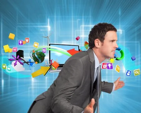 Composite image of businessman posing with hands out Foto stock