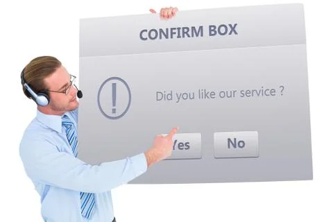 Composite image of businessman presenting card wearing headset Stock Illustration