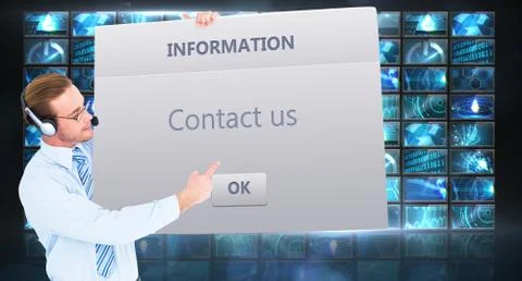 Composite image of businessman presenting card wearing headset Stock Illustration