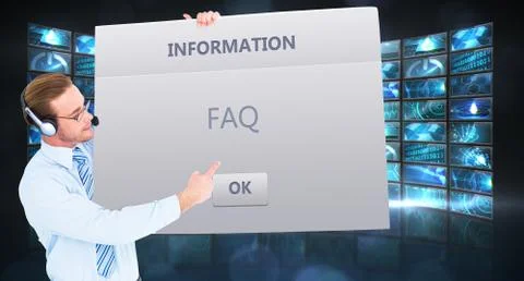 Composite image of businessman presenting card wearing headset Stock Illustration