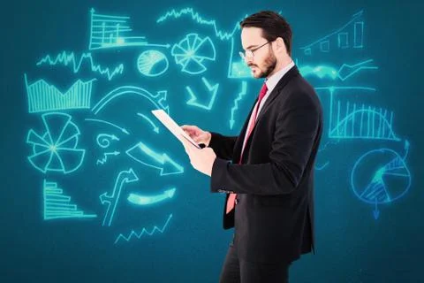 Composite image of businessman scrolling on his digital tablet Stock Illustration